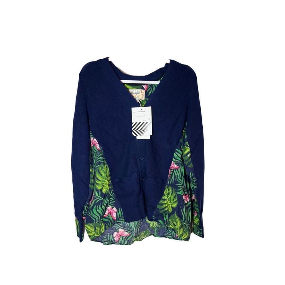Sandrine Rose Fern Butterfly Wool Mixed Media Cardigan Sweater Women X-Small NWT